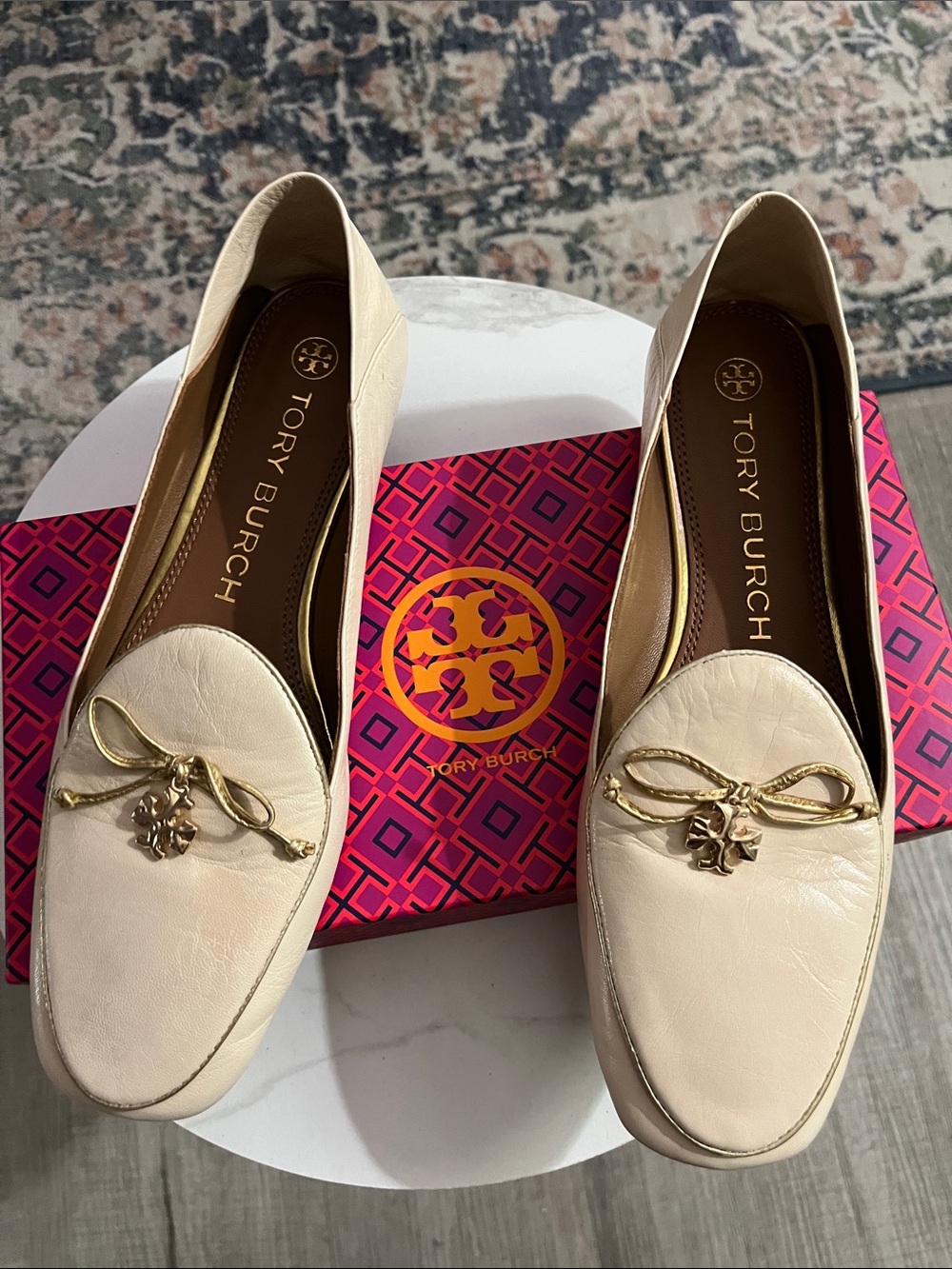 Tory Burch Cream Leather Loafers